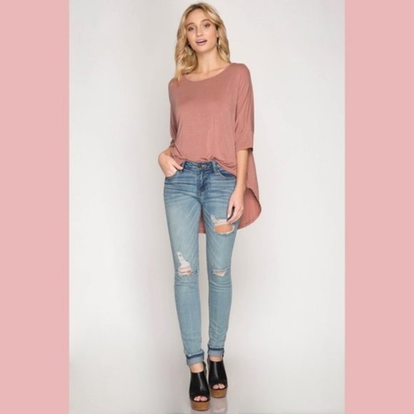 Half Sleeve High Low Top Cutout Back - Picture 7 of 13